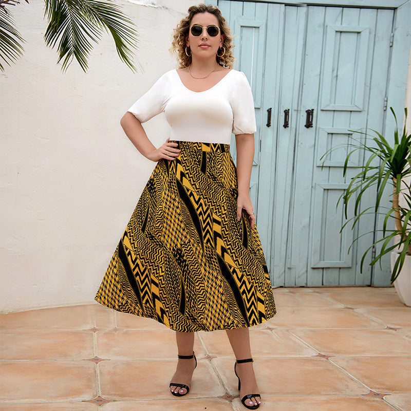 Damen schwingender Maxirock mit geometrischem Muster R&B