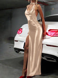 Damen Elegantes Kleid mit tiefem V-Ausschnitt und hohem Schlitz R&B