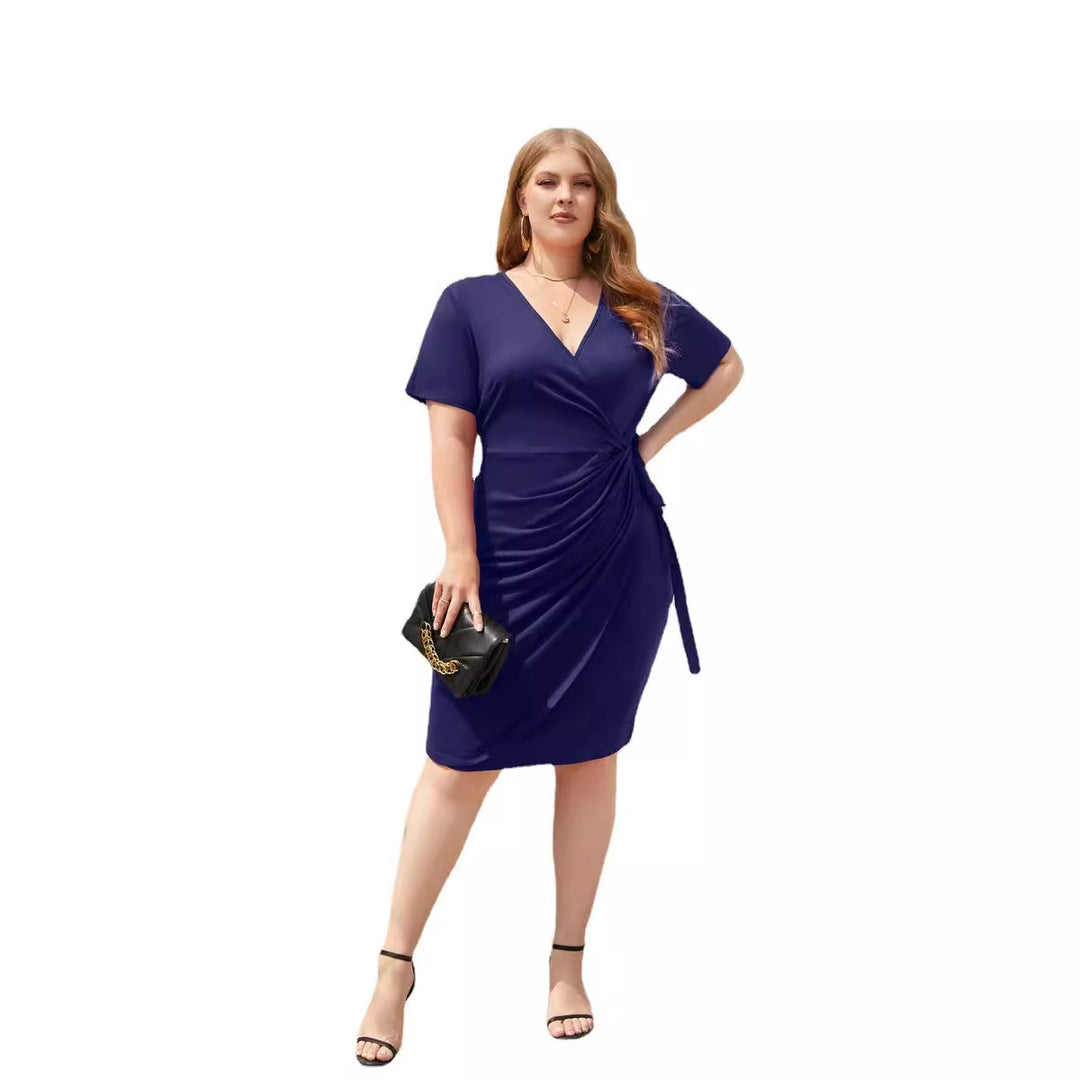 Damen Figurbetontes Wickelkleid mit kurzen Ärmeln und V-Ausschnitt R&B