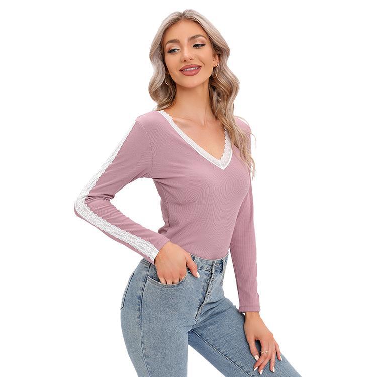 Damen Langarmshirt mit zartem Spitzenbesatz R&B