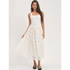 Damen luftiges Sommerkleid mit romantischem Spitzenoberteil und elastischem Taillenbund R&B