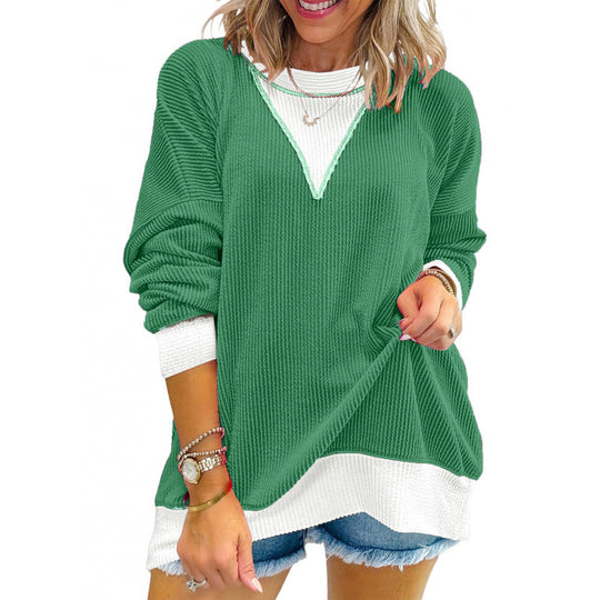 Damen lässiger Pullover aus strukturiertem Material mit V-Ausschnitt R&B