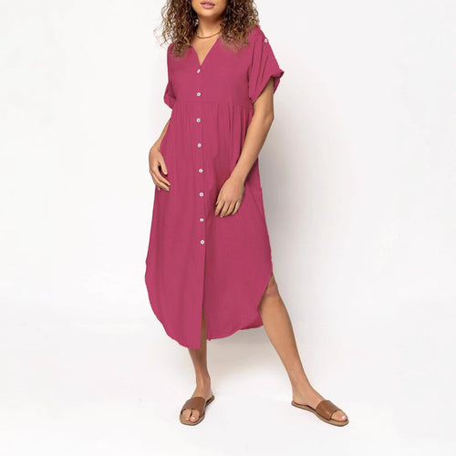 Damen Hemdkleid mit bodenlangem Schnitt und Knopfdetails R&B