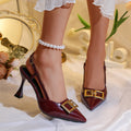 Damen eleganter Slingback Absatzschuhe mit modischer Schnalle und spitzem Zehenbereich