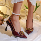Damen eleganter Slingback Absatzschuhe mit modischer Schnalle und spitzem Zehenbereich