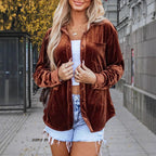 Damen Velours-Hemdjacke mit modernem Schnitt und Brusttasche R&B