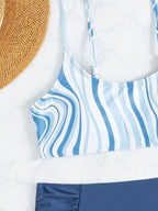 Damen Badeanzug-Set mit stilvollem gestreiften Oberteil und hoch tailliertem Slip
