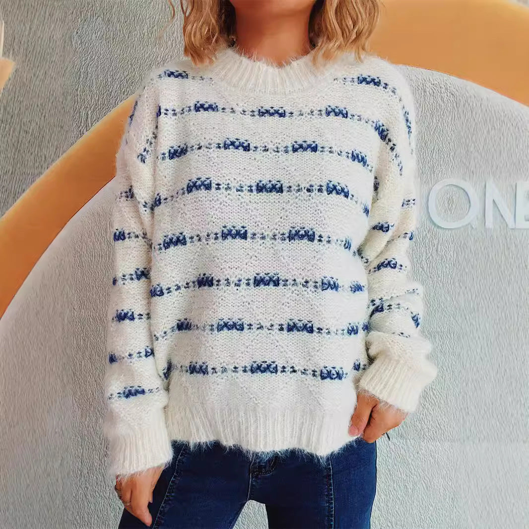Damen Pullover mit weichem Mohair-Material und modernem Streifenmuster R&B