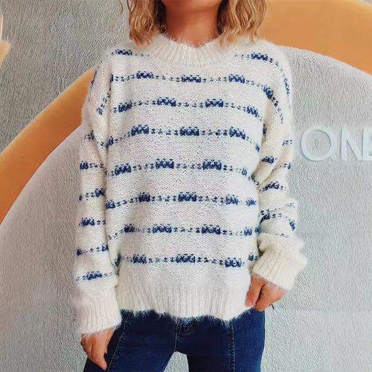 Damen Pullover mit weichem Mohair-Material und modernem Streifenmuster R&B