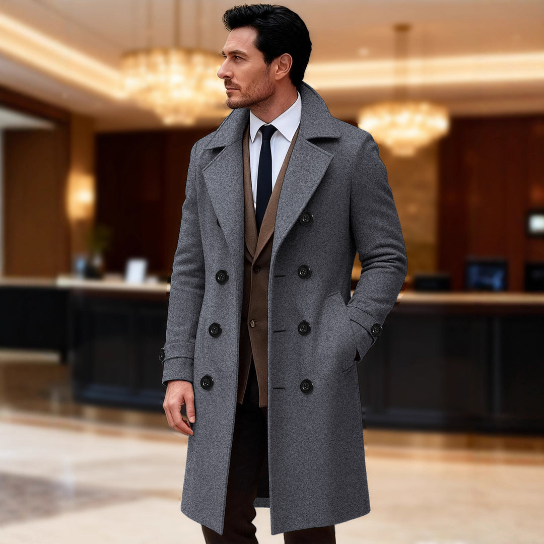 Herren eleganter doppelreihiger Wollmantel R&B