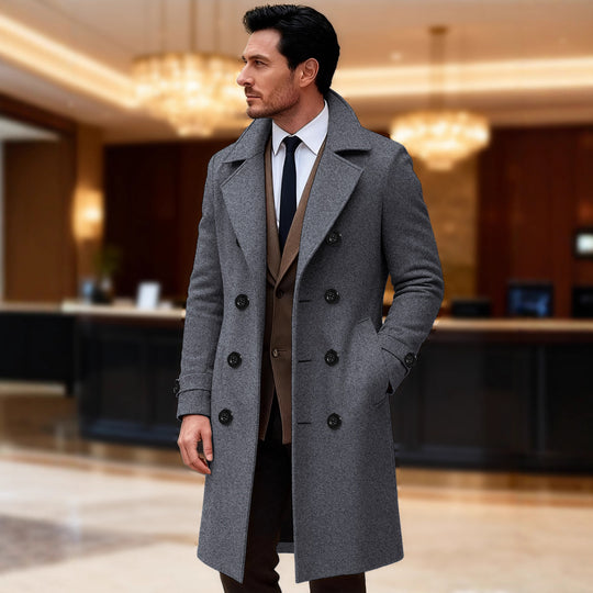 Herren eleganter doppelreihiger Wollmantel R&B
