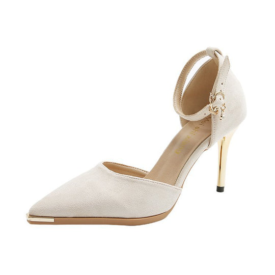 Damen elegante Slingback-High Heels mit spitz zulaufender Form und glamourösem Goldakzent R&B