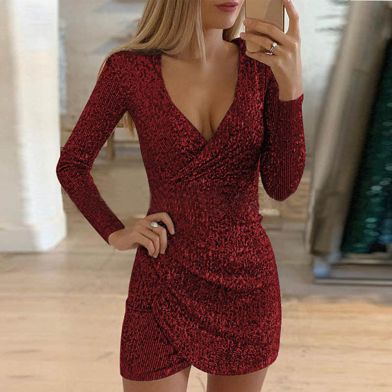 Damen Funkelndes Partykleid mit figuroptimierendem Schnitt und V-Ausschnitt R&B