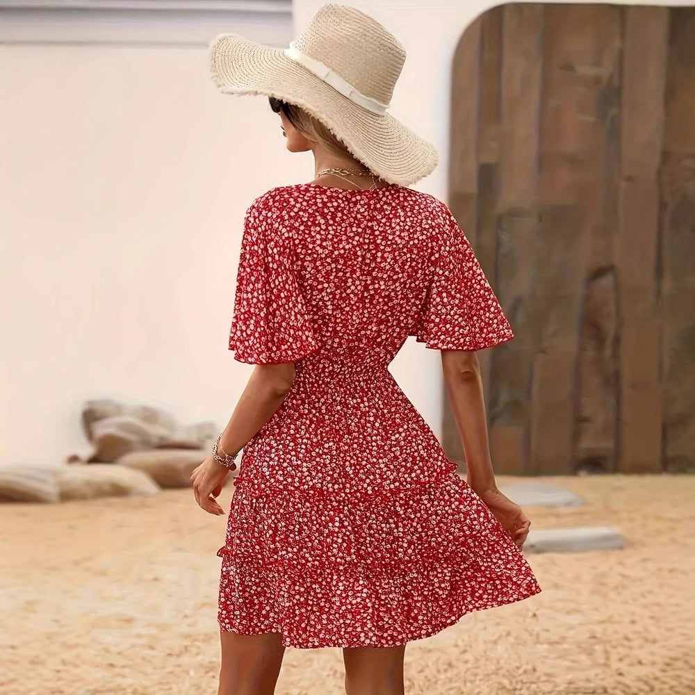 Damen Kurzes Kleid mit Raffung und weiten Ärmeln R&B
