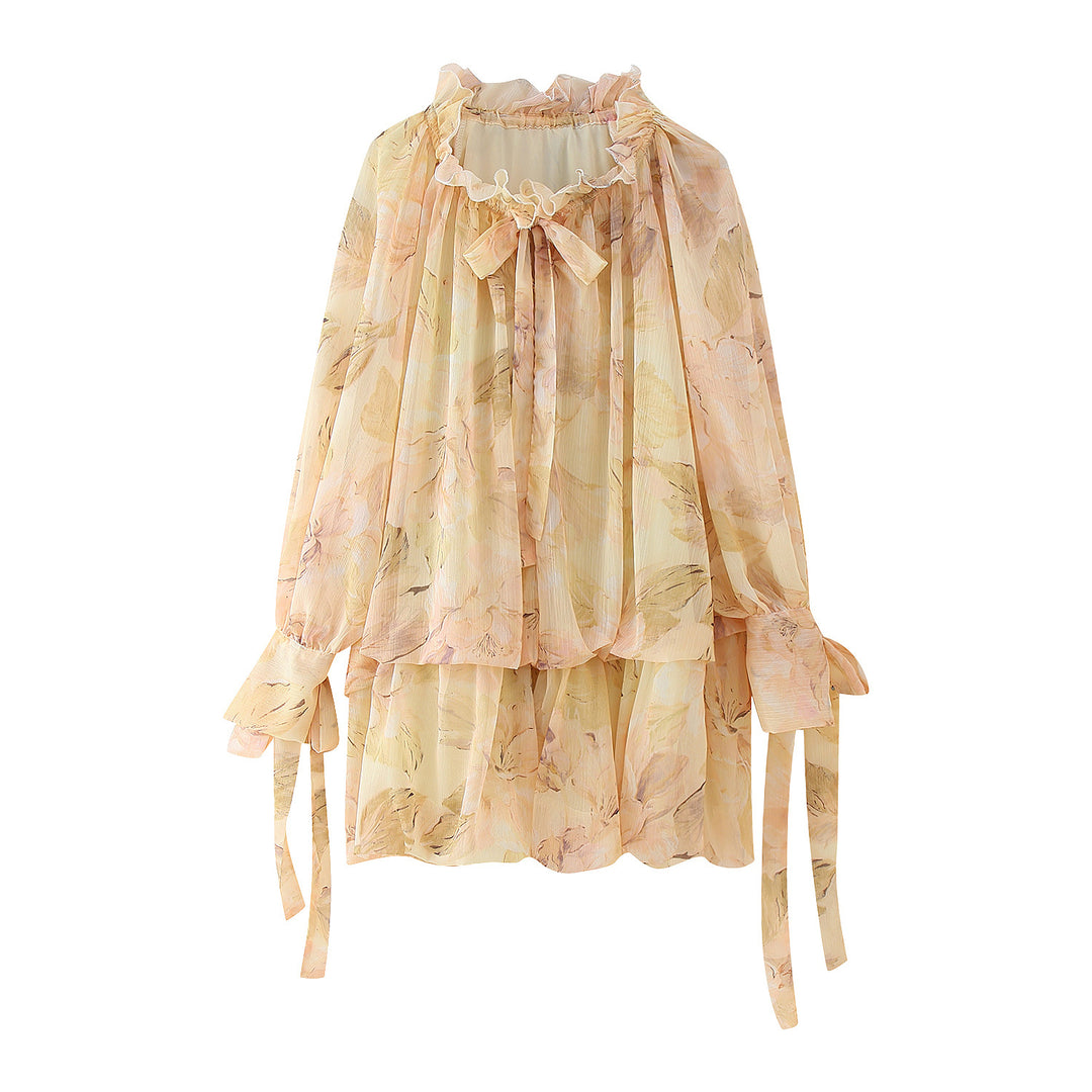 Damen Chiffonbluse mit floralem Design und voluminösen Ärmeln R&B