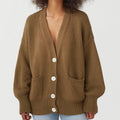 Damen Oversized Strickjacke mit Taschen und V-Ausschnitt R&B