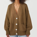 Damen Oversized Strickjacke mit Taschen und V-Ausschnitt R&B
