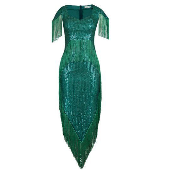Damen Abendkleid mit schimmernden Fransen und Elegantem Schnitt R&B