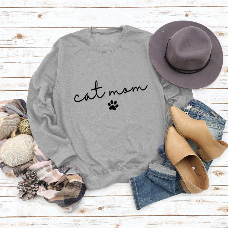 Damen Sweatshirt mit kreativem Katzenmama-Design R&B