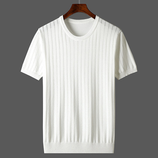 Damen Kurzarm Strickoberteil mit feinem Liniendesign und komfortablem Schnitt R&B