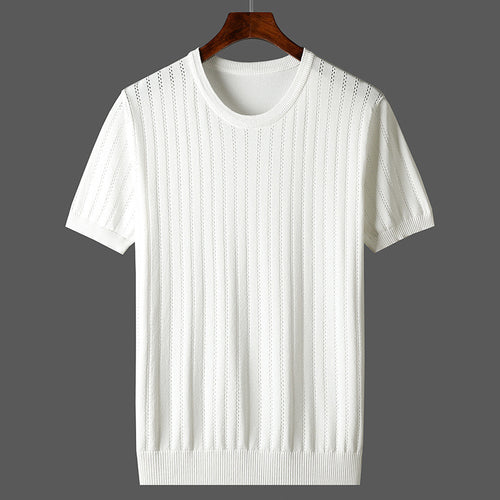 Damen Kurzarm Strickoberteil mit feinem Liniendesign und komfortablem Schnitt R&B