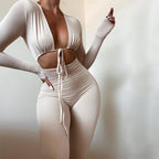 Damen Sportliches Langarm-Top mit Cut-Outs und raffiniertem Knoten