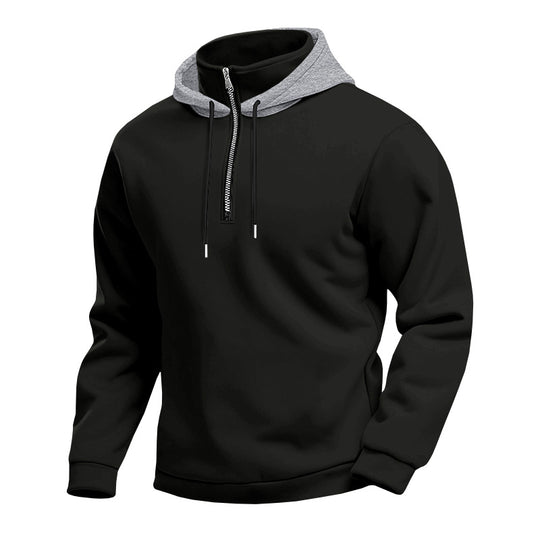 Herren nan Kapuzenpullover mit kurzem Reißverschluss, doppellagiger Kapuze und Kordelzug R&B