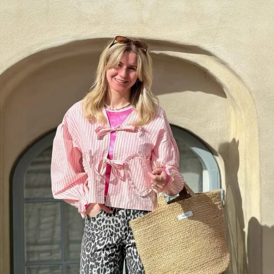Damen Luftige Palazzo-Hose mit feinen Streifen R&B