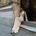 Damen elegantes gehäkeltes Maxikleid mit tiefem V-Ausschnitt R&B