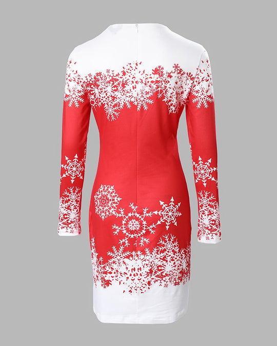 Damen festliches Langarmkleid mit Schneeflockenmotiv R&B