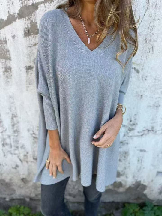 Damen Oversized V-Ausschnitt Pullover im luftigen Design R&B