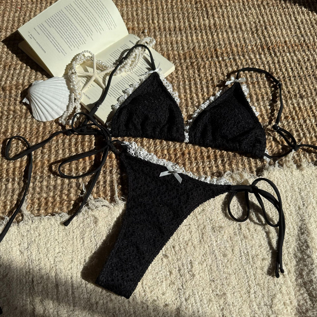 Damen gehäkelter Triangel-Bikini mit romantischen Spitzenakzenten R&B