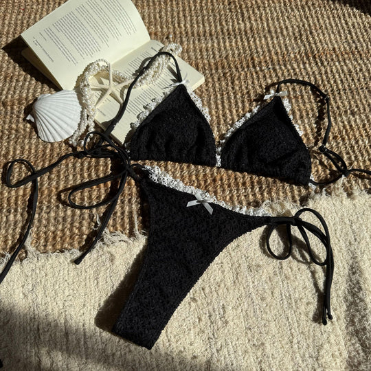 Damen gehäkelter Triangel-Bikini mit romantischen Spitzenakzenten R&B
