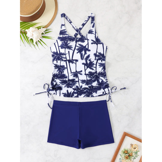 Damen Tankini-Set mit aufregendem Palmenmotiv und verstellbaren Schnüren R&B