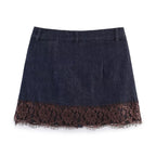 Damen Jeansrock mit exquisiter Spitze und fransigem Saum R&B