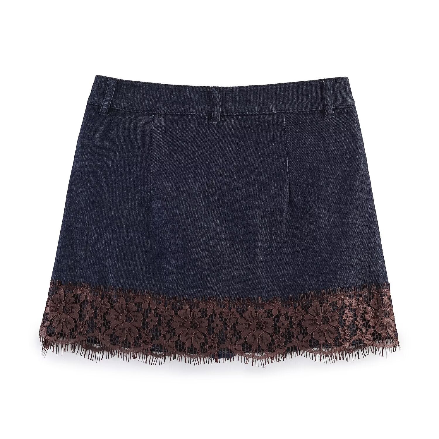 Damen Jeansrock mit exquisiter Spitze und fransigem Saum R&B