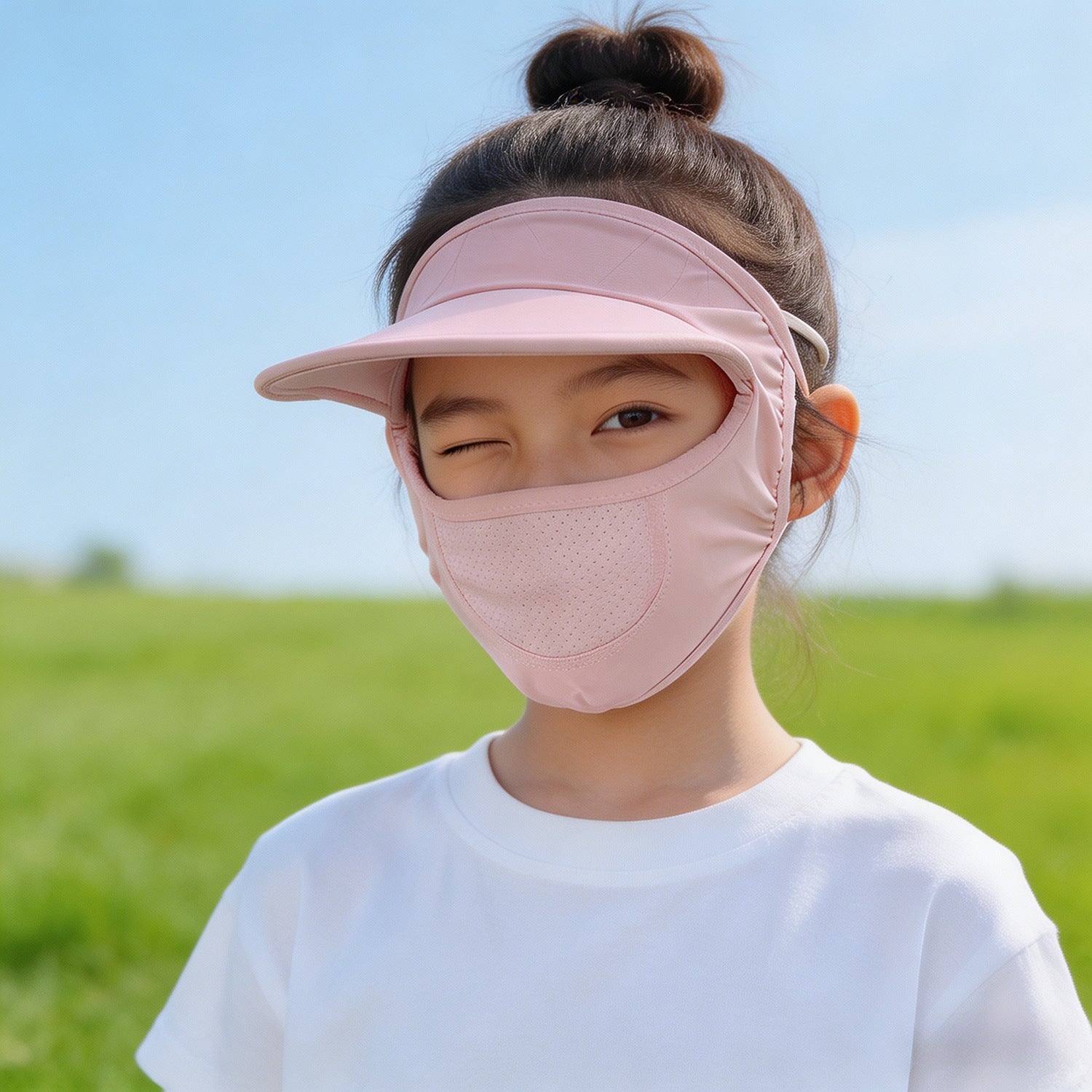 Damen nan Sonnenschutz-Visier mit integrierter atmungsaktiver Gesichtsmaske und verstellbarem Nackenzug R&B