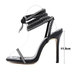 Damen Riemchen High Heels mit funkelnden Glitzer-Applikationen und verstellbarem Knöchelband EB