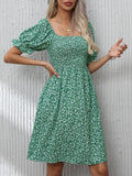 Damen Blumenkleid mit Puffärmeln und Gummizug R&B