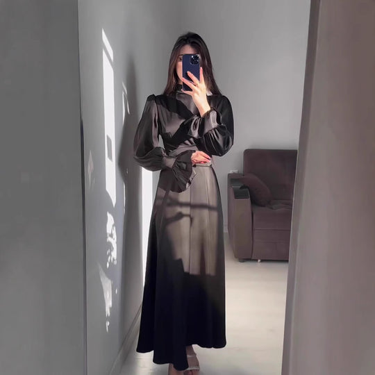 Damen Maxikleid mit verspielten Puffärmeln und elegantem Schnitt R&B