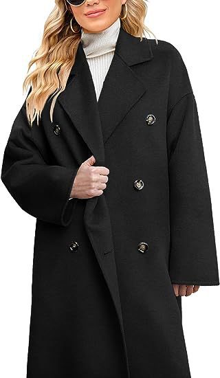 Damen eleganter und lässiger Wollmantel mit doppelter Knopfleiste R&B