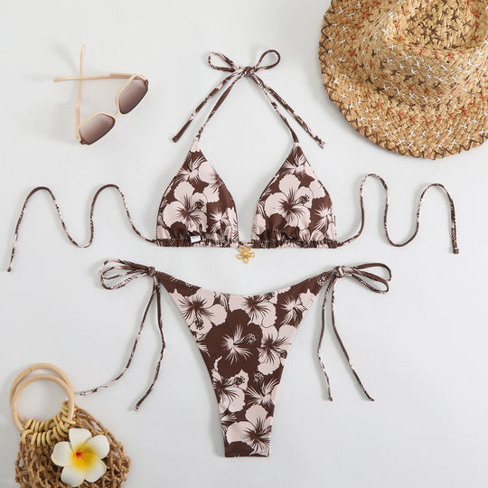 Damen Triangel-Bikini mit floralem Design und verstellbaren Trägern R&B