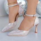 Damen elegante Slingback-Pumps mit spitzem Zehenbereich und modischem Riemen R&B