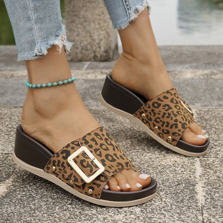 Damen Komfortable Wedge-Sandalen mit modischem Leopardenmuster R&B