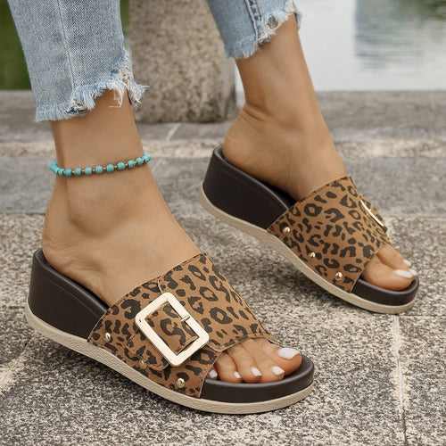 Damen Komfortable Wedge-Sandalen mit modischem Leopardenmuster R&B