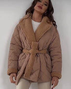 Damen gesteppte Teddyjacke mit Gürtel R&B