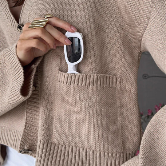 Strickjacke Damen lässig mit Knopfverschluss und großen Taschen