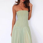 Damen Strapless Maxikleid mit elegantem Tüllrock und figurbetontem Oberteil R&B