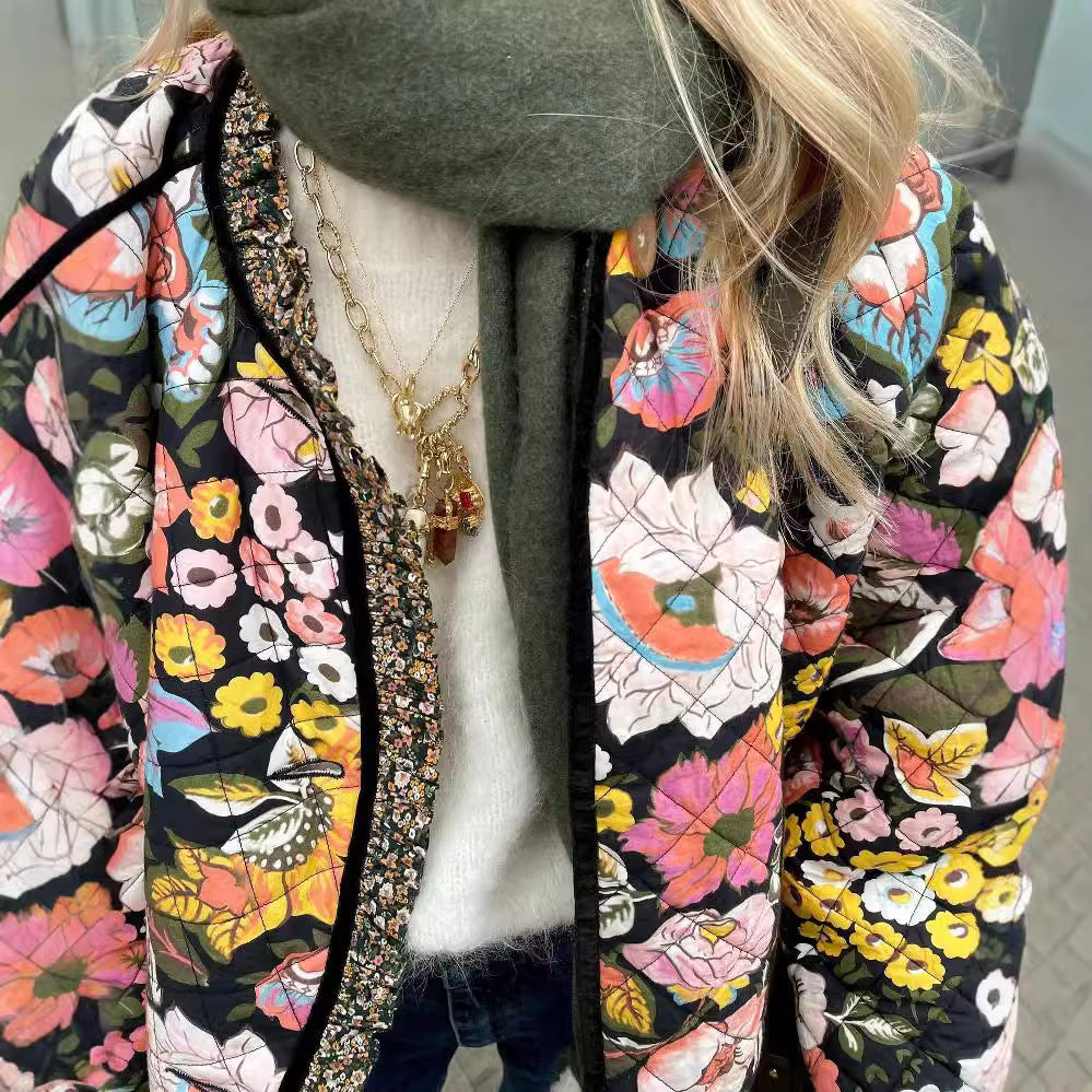 Damen gesteppte Blumenjacke mit luxuriösem Innenfutter R&B