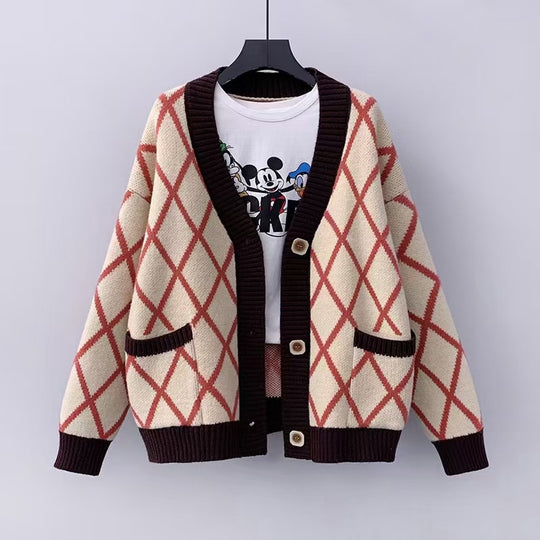 Damen Grobstrickcardigan mit Karomuster R&B